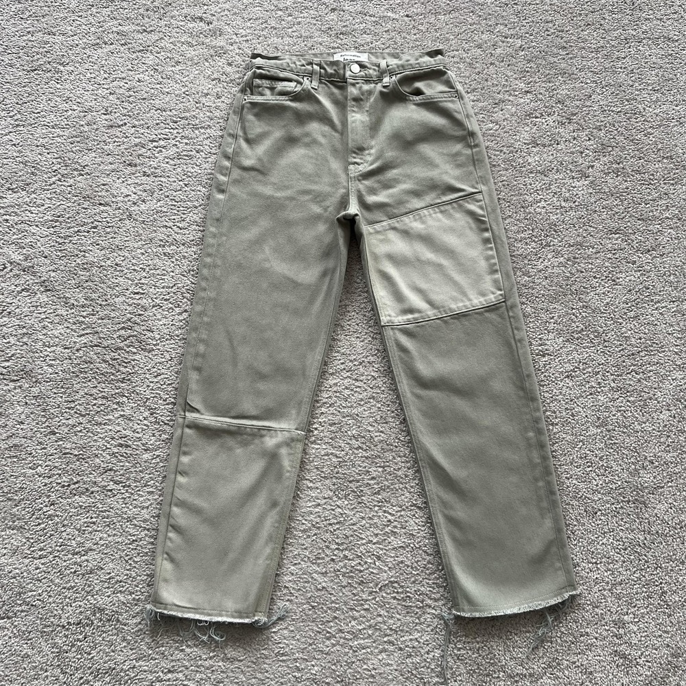 Reformation Ryan Tonal Patch High Rise‎ Straight Jeans Womens 26 Green Limon